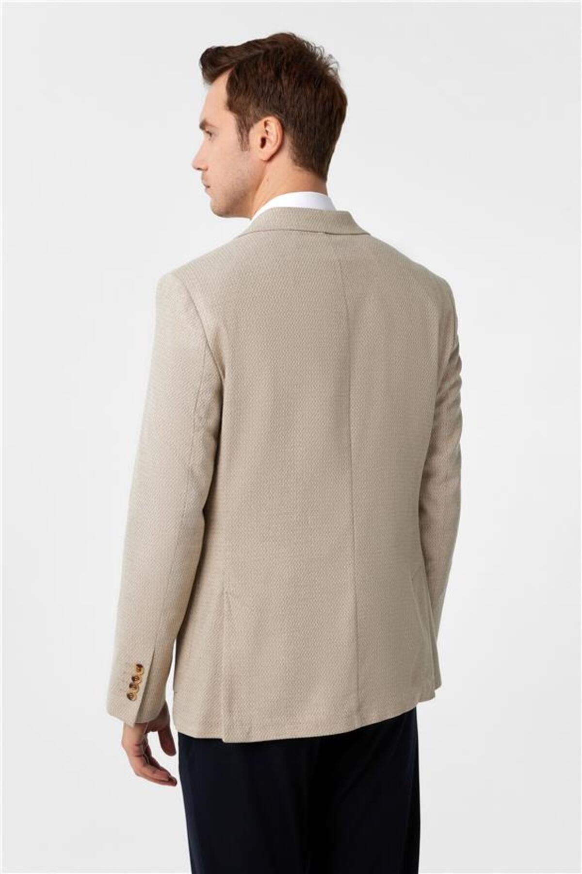 SÜVARİ  Bej Slim Desenli Sivri Yaka 6 Drop Ceket - Görsel 5