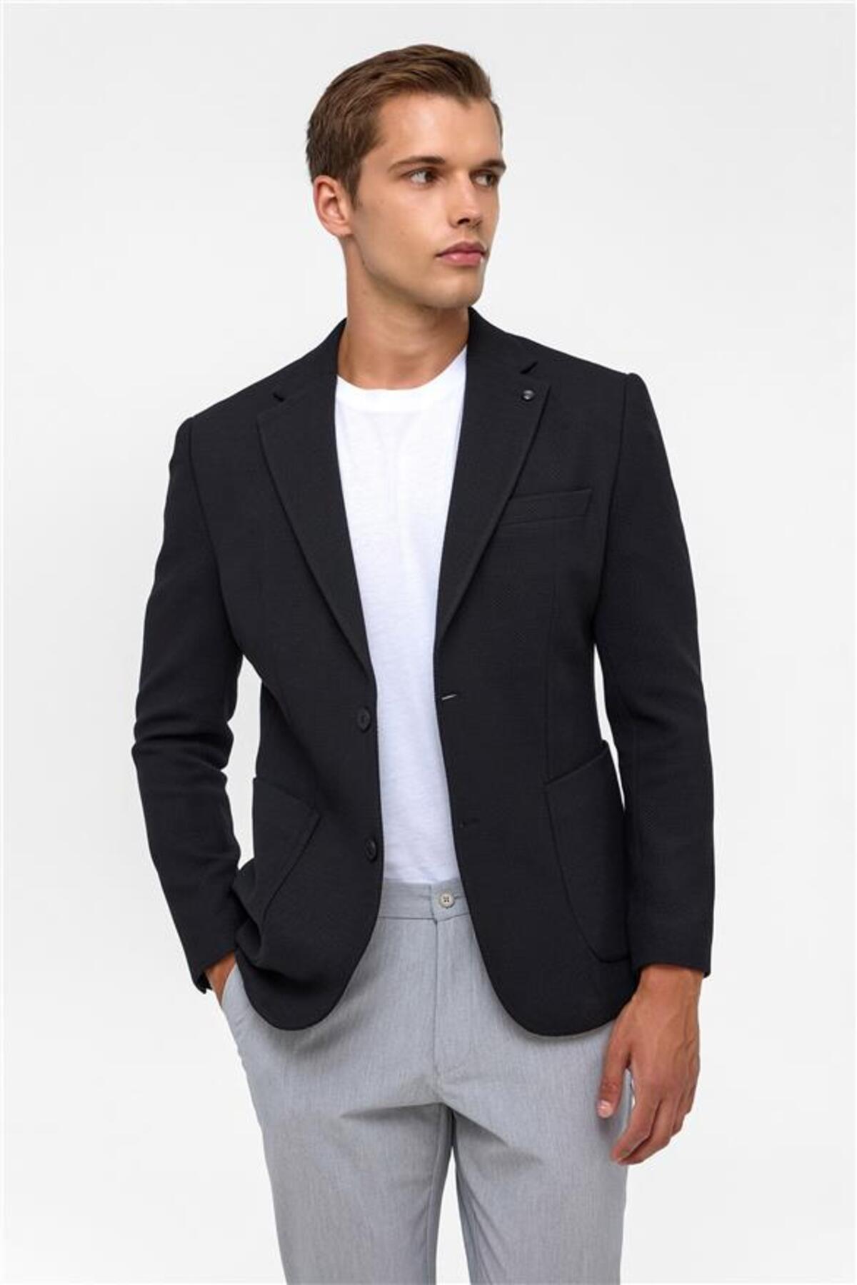 SÜVARİ  Siyah Slim Mono Yaka Torba Cep 6 Drop Klasik Ceket - Görsel 2