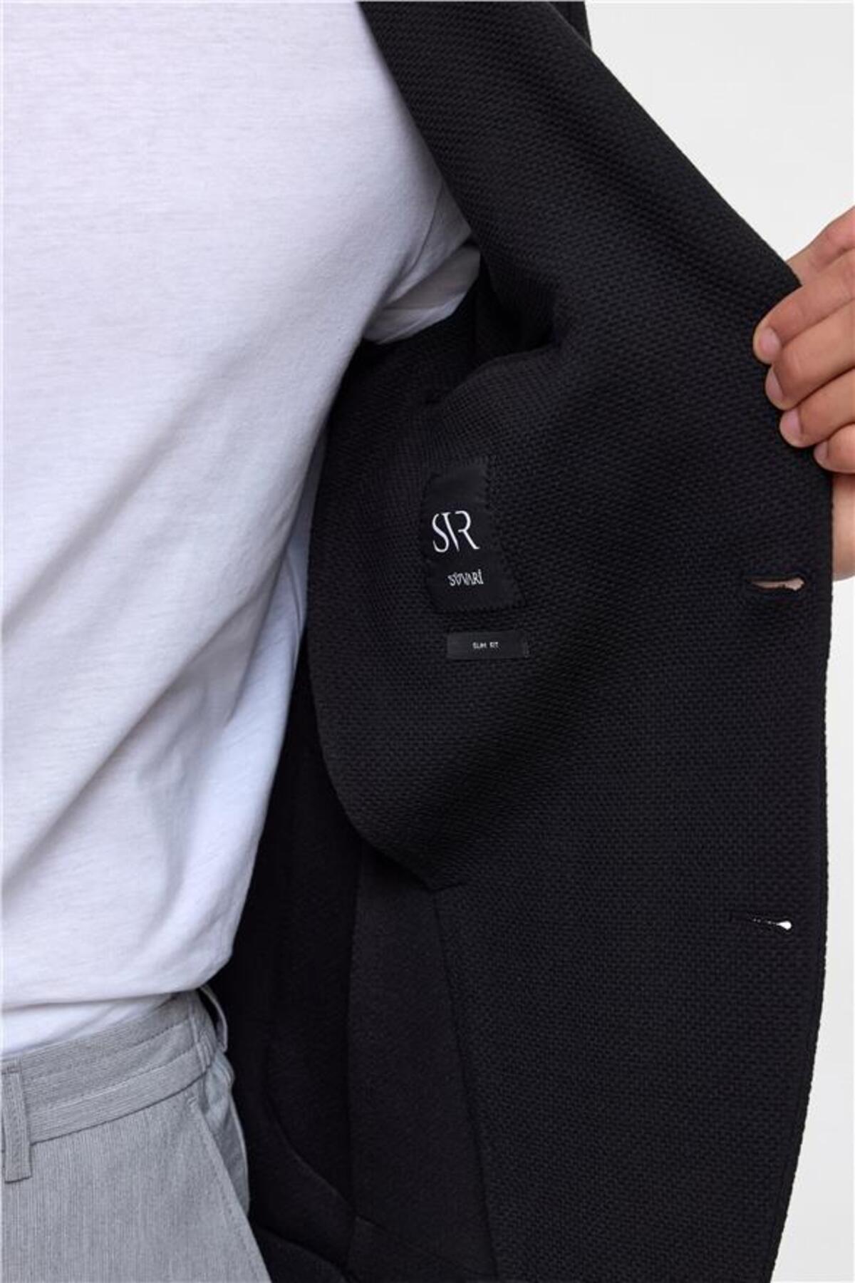 SÜVARİ  Siyah Slim Mono Yaka Torba Cep 6 Drop Klasik Ceket - Görsel 5