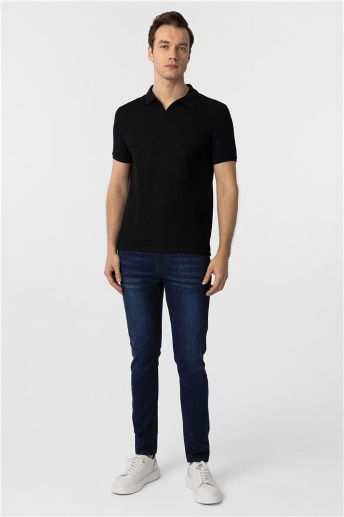 SÜVARİ  Siyah Slim Armürlü Polo Yaka Tişört - Görsel 6