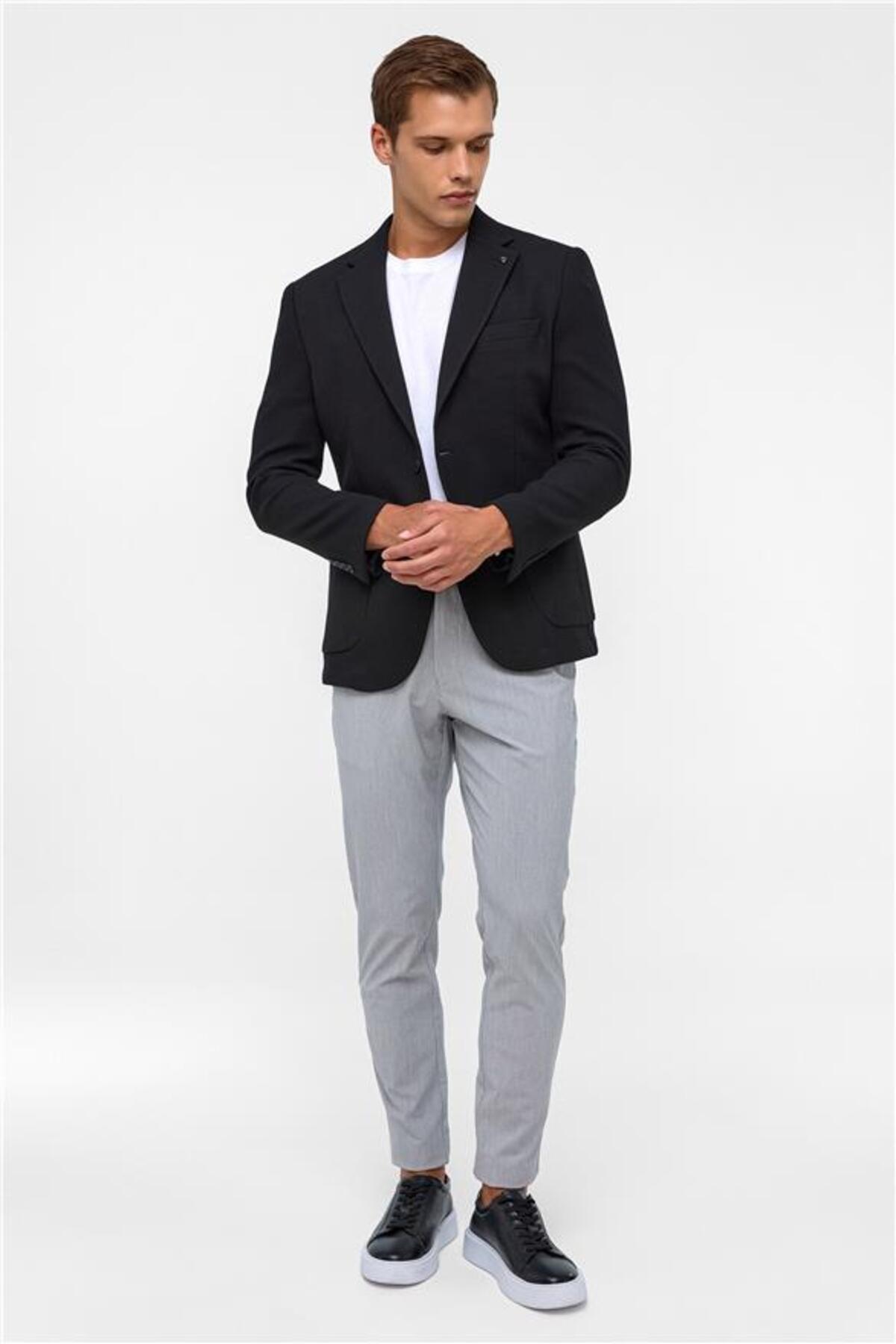 SÜVARİ  Siyah Slim Mono Yaka Torba Cep 6 Drop Klasik Ceket - Görsel 8