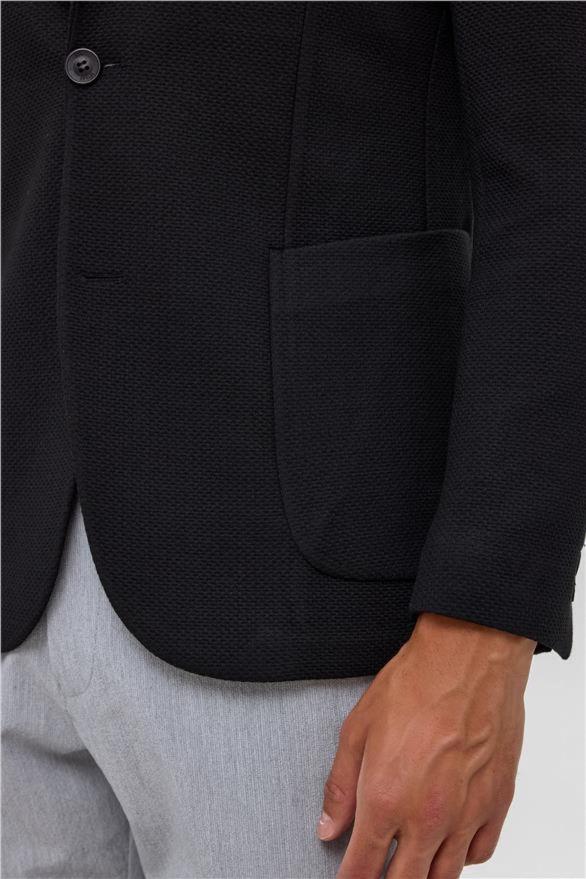 SÜVARİ  Siyah Slim Mono Yaka Torba Cep 6 Drop Klasik Ceket - Görsel 4