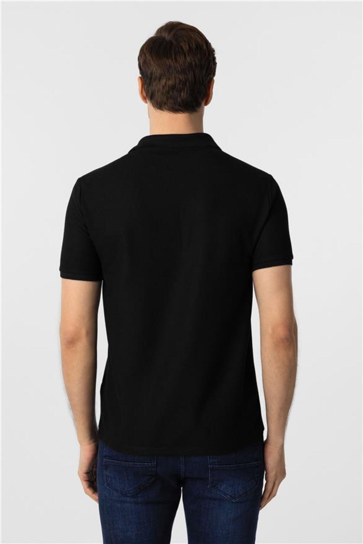 SÜVARİ  Siyah Slim Armürlü Polo Yaka Tişört - Görsel 5