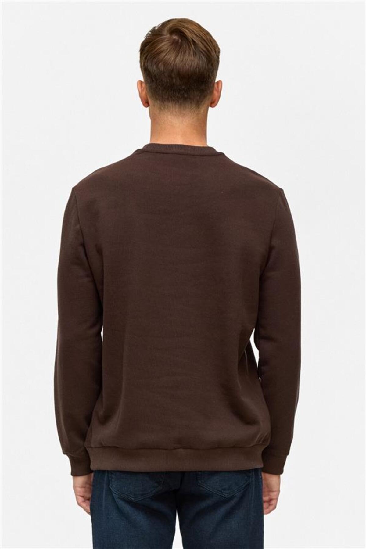 SÜVARİ  Oversize Kalıp Kahverengi O Yaka 3 İplik Yumuşak Dokulu Sweat - Görsel 6
