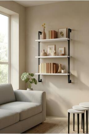 Euromob 3 Raflı Beyaz Rengi Çok Amaçlı Kitaplık / Dekoratif Duvar Rafı