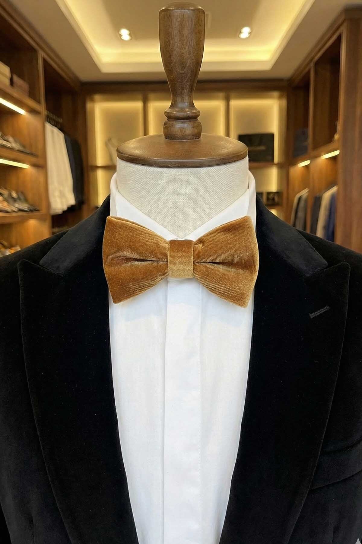  پاپیون ساده مخمل خردلی P1705