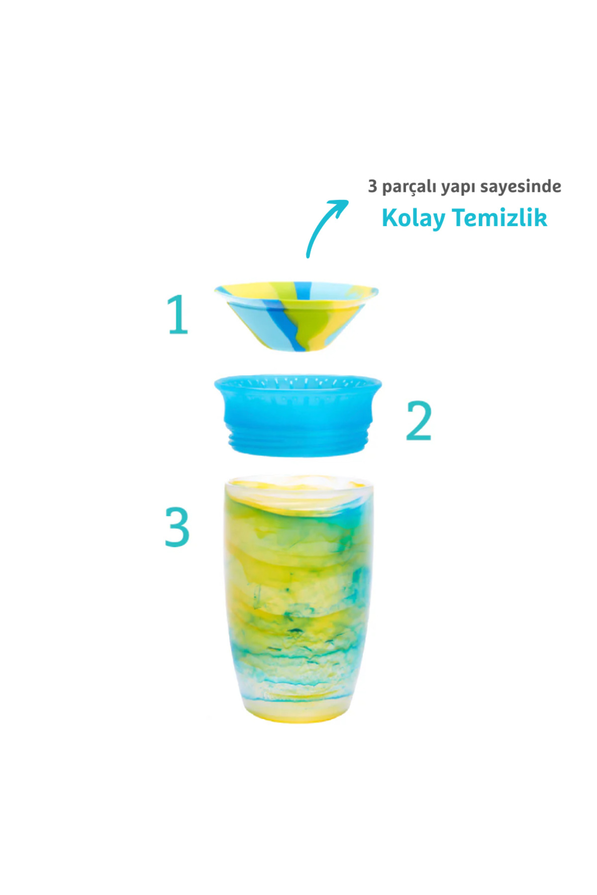 Munchkin Mucize 360° Alıştırma Bardağı 12 Ay+ |296 ml | BPA İçermez | Mavi Tropikal Desen fotoğrafı 4 (önizleme)