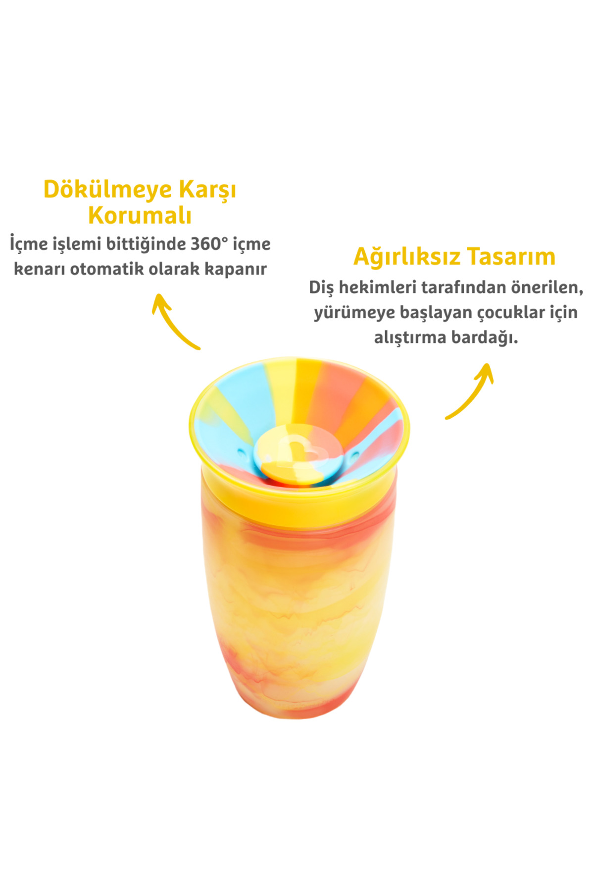 Munchkin Mucize 360° Alıştırma Bardağı 12 Ay+ |296 ml | BPA İçermez | Sarı Tropikal Desen fotoğrafı 2 (önizleme)