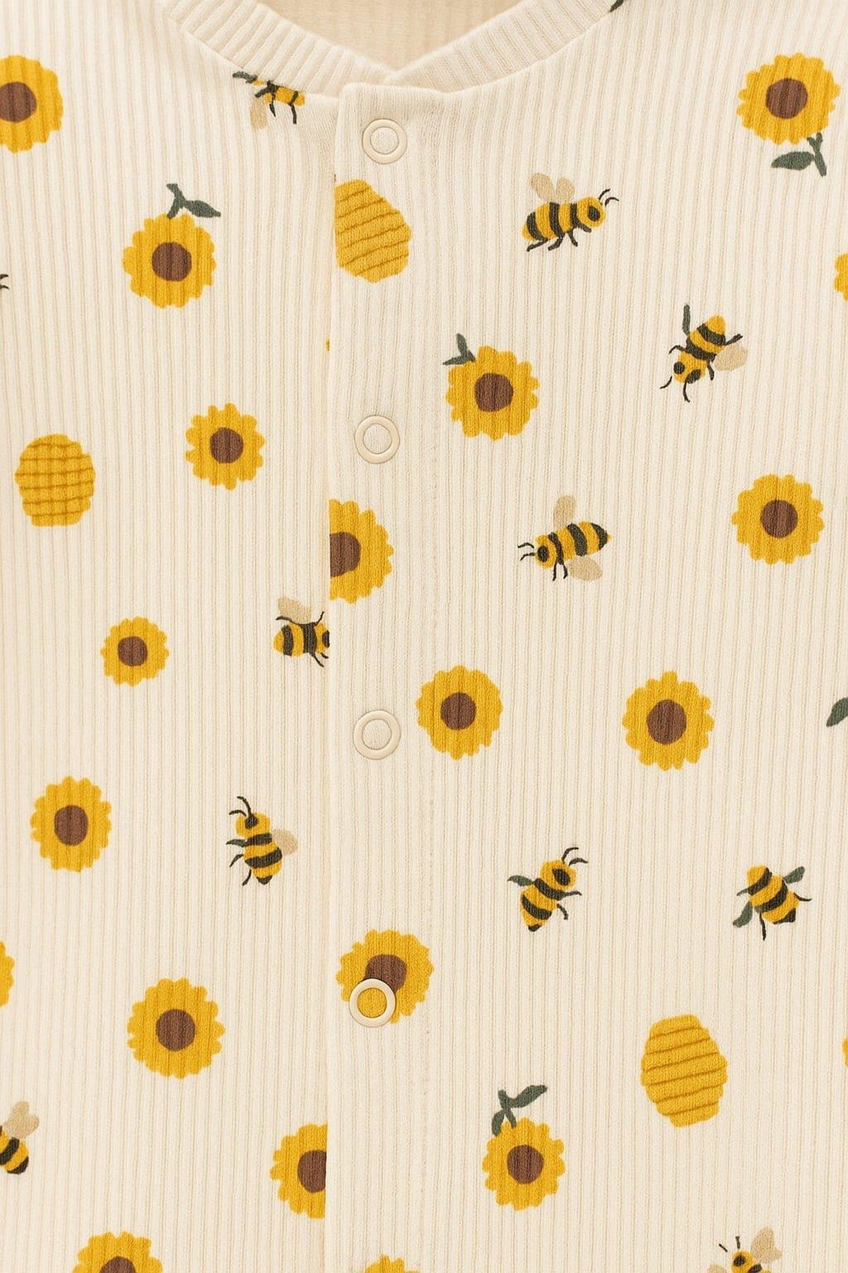 dinamik çocuk Unısex Bebek Safari ve Arı Baskılı Çıtçıtlı Yenidoğan Bebek Tulumu %100 Pamuk Esnek 1-3-6 Aylık fotoğrafı 4 (önizleme)