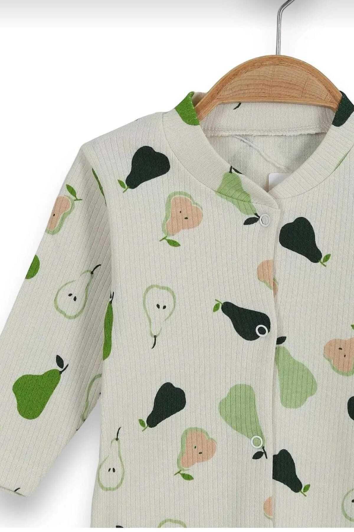 dinamik çocuk Erkek Bebek Armut Baskılı Fitilli Kumaş Çıtçıtlı Yenidoğan Bebek Tulumu %100 Pamuk Esnek 1-3-6aylık fotoğrafı 6 (önizleme)