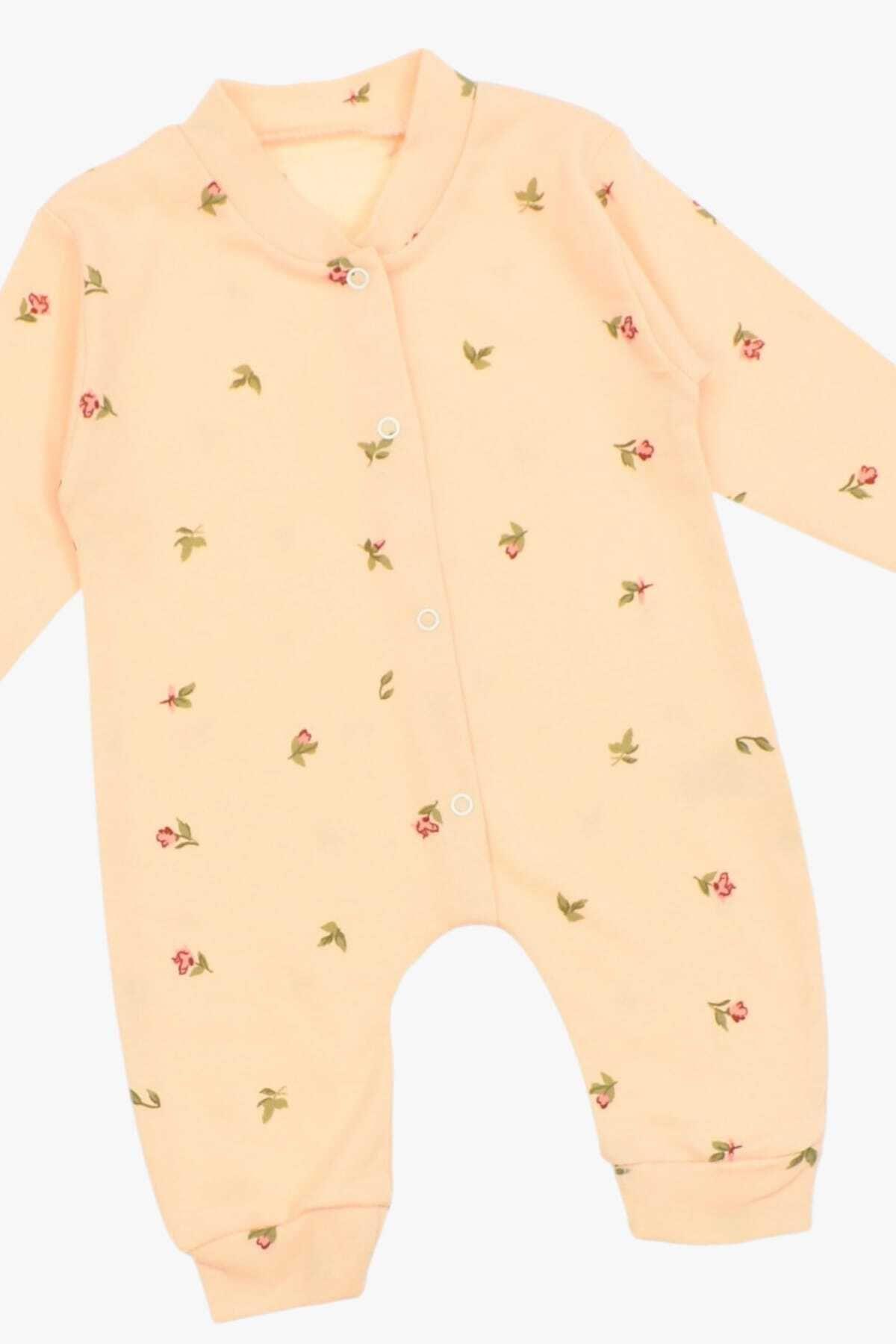 dinamik çocuk Kız Bebek Lale Baskılı Çıtçıtlı Yenidoğan Bebek Tulumu %100 Pamuk Esnek 1-3-6 Aylık fotoğrafı 3 (önizleme)