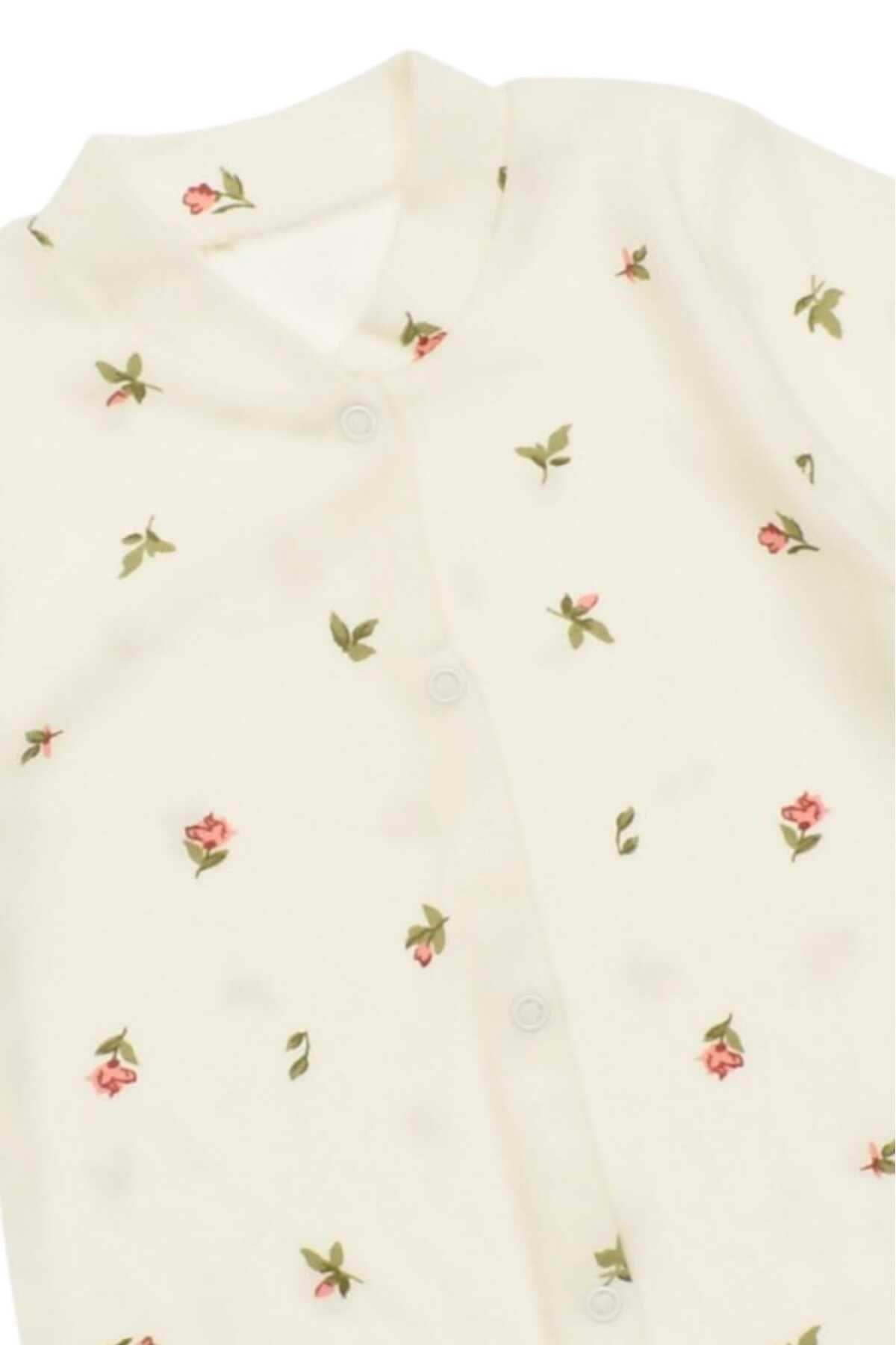 dinamik çocuk Kız Bebek Lale Baskılı Çıtçıtlı Yenidoğan Bebek Tulumu %100 Pamuk Esnek 1-3-6 Aylık fotoğrafı 4 (önizleme)