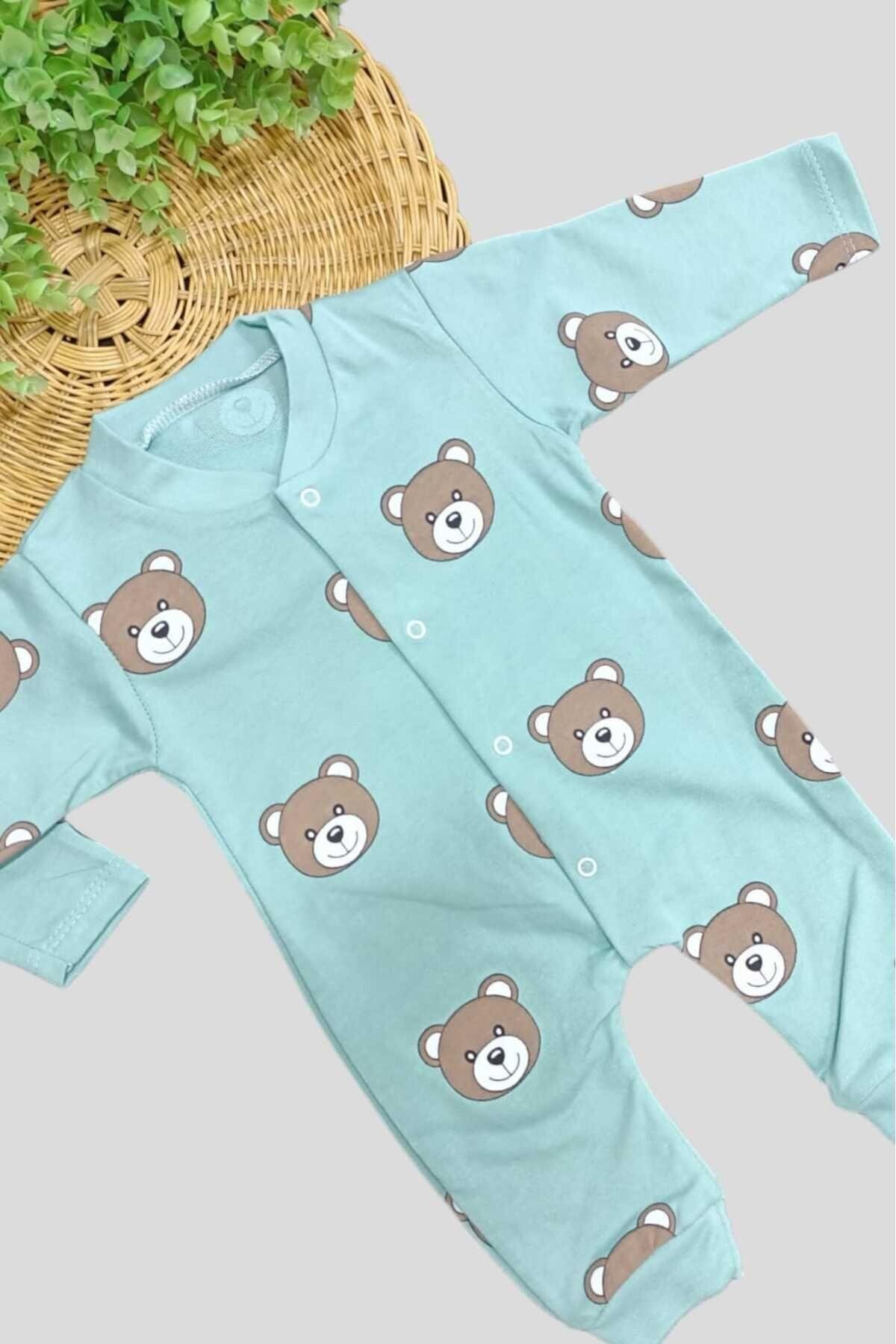 dinamik çocuk Unısex Bebek Ayıcıklı Baskılı Çıtçıtlı Yenidoğan Bebek Tulumu %100 Pamuk Esnek 1-3-6 Aylık fotoğrafı 4 (önizleme)