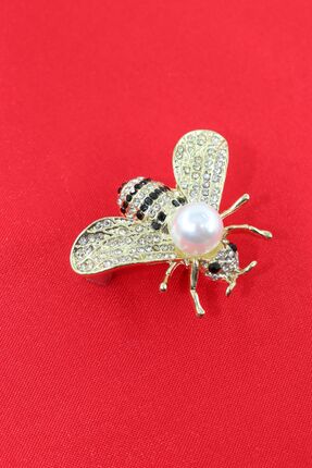 KEEBA Kovanın Hakimi Kraliçe Arı Broş, Gold renkli kristal taşlı tasarım inci...