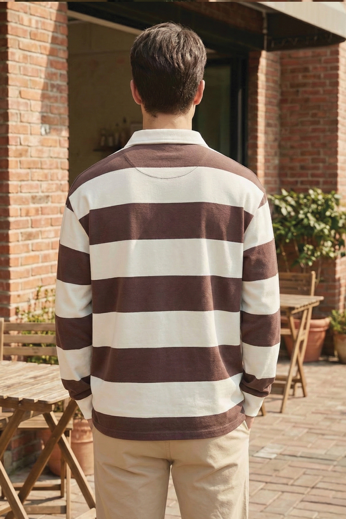 Ghassy Co. Erkek London Çizgili Şeritli Pamuklu İçi Polarlı Polo Yaka Sweatshirt görsel 3