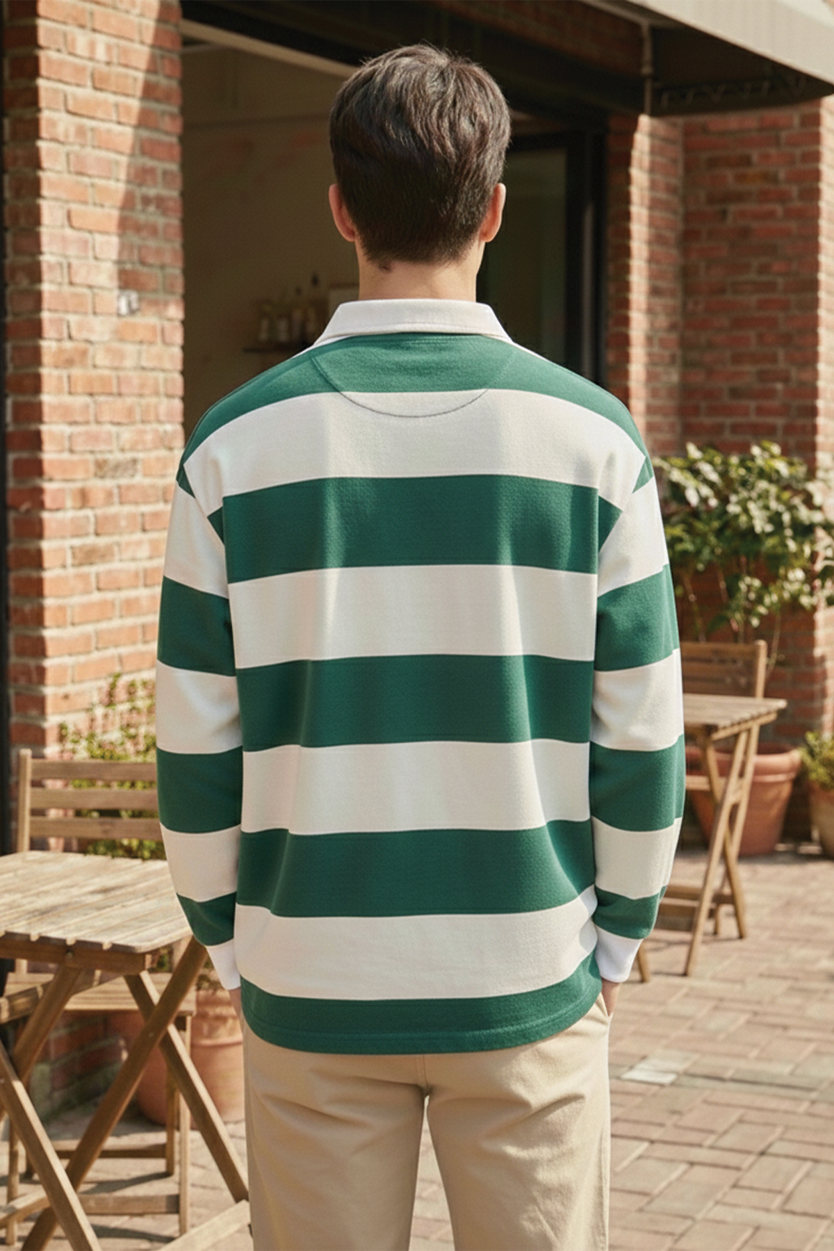 Ghassy Co. Erkek London Çizgili Şeritli Pamuklu İçi Polarlı Polo Yaka Sweatshirt görsel 4