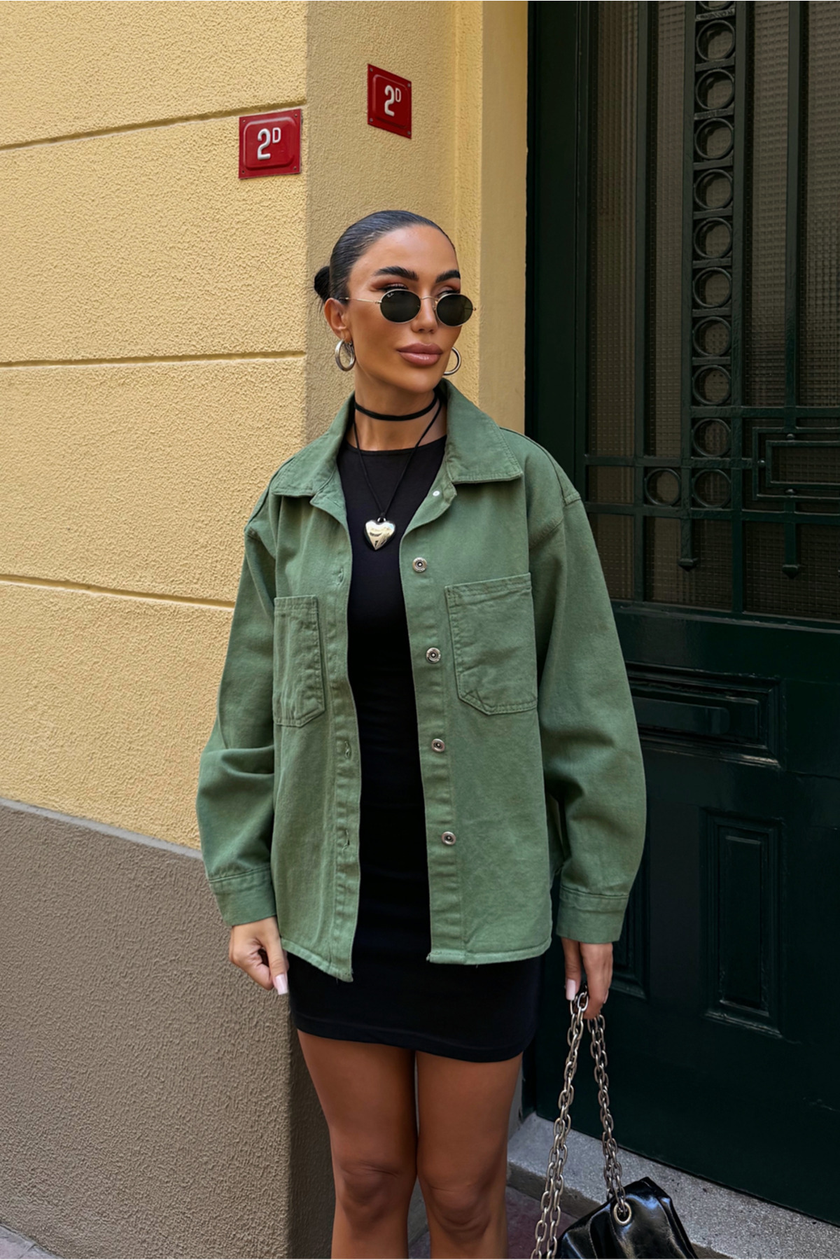 Fav Style  Kadın Oversize Uzun Kollu Çift Cepli Ceket Gömlek Yıkamalı Haki - Görsel 7