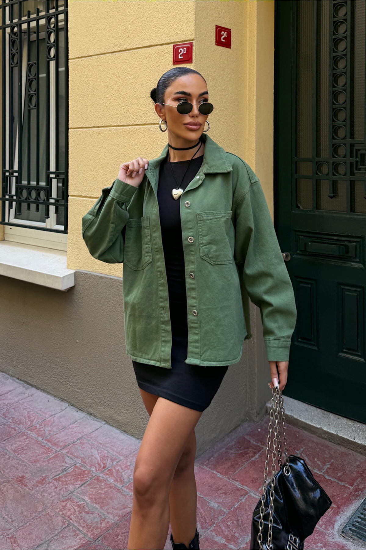 Fav Style  Kadın Oversize Uzun Kollu Çift Cepli Ceket Gömlek Yıkamalı Haki - Görsel 4