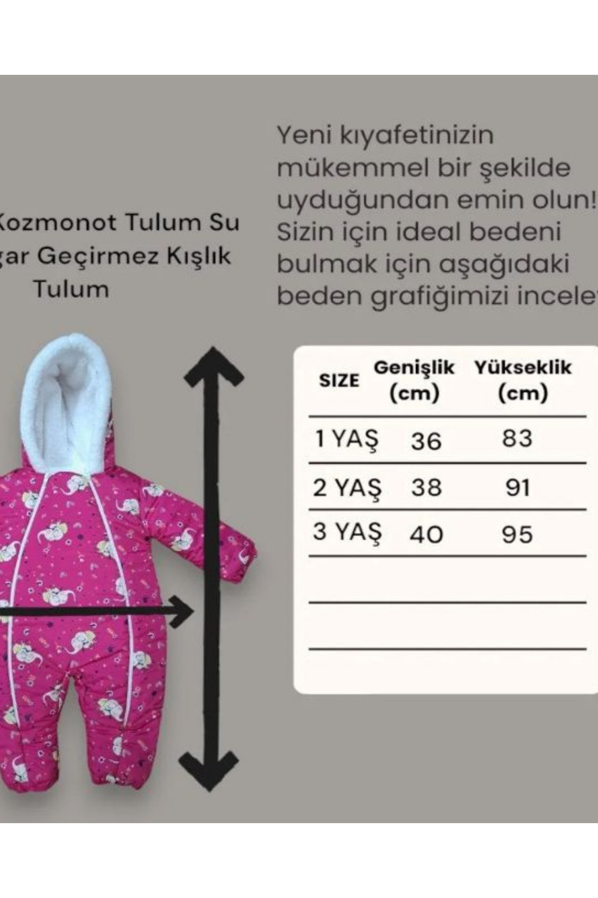 TNY DİJİTAL BASKILI KIZ BEBEK KAPŞONLU İÇİ PELUŞ KIŞLIK FERMUARLI ASTRONOT KOZMONOT TULUM fotoğrafı 4 (önizleme)