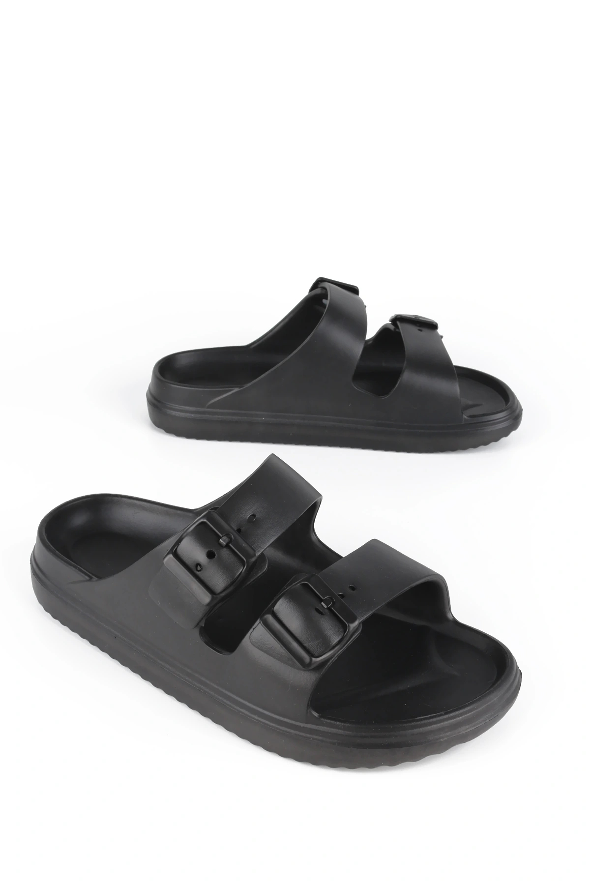 Anti-Slip Sole Adjustable Double Buckle Men's Massage Sole Lightweight Slippers Black