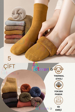 footmania 5” Çift Termal Kadın Havlu Kışlık Çorap (ISI EMİCİ)