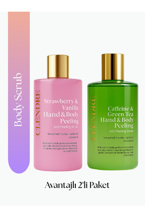 CLENDRE 2’li Body Scrub – Çilek & Vanilya, Yeşil Çay, Nemlendirici & Pürüzsüz...