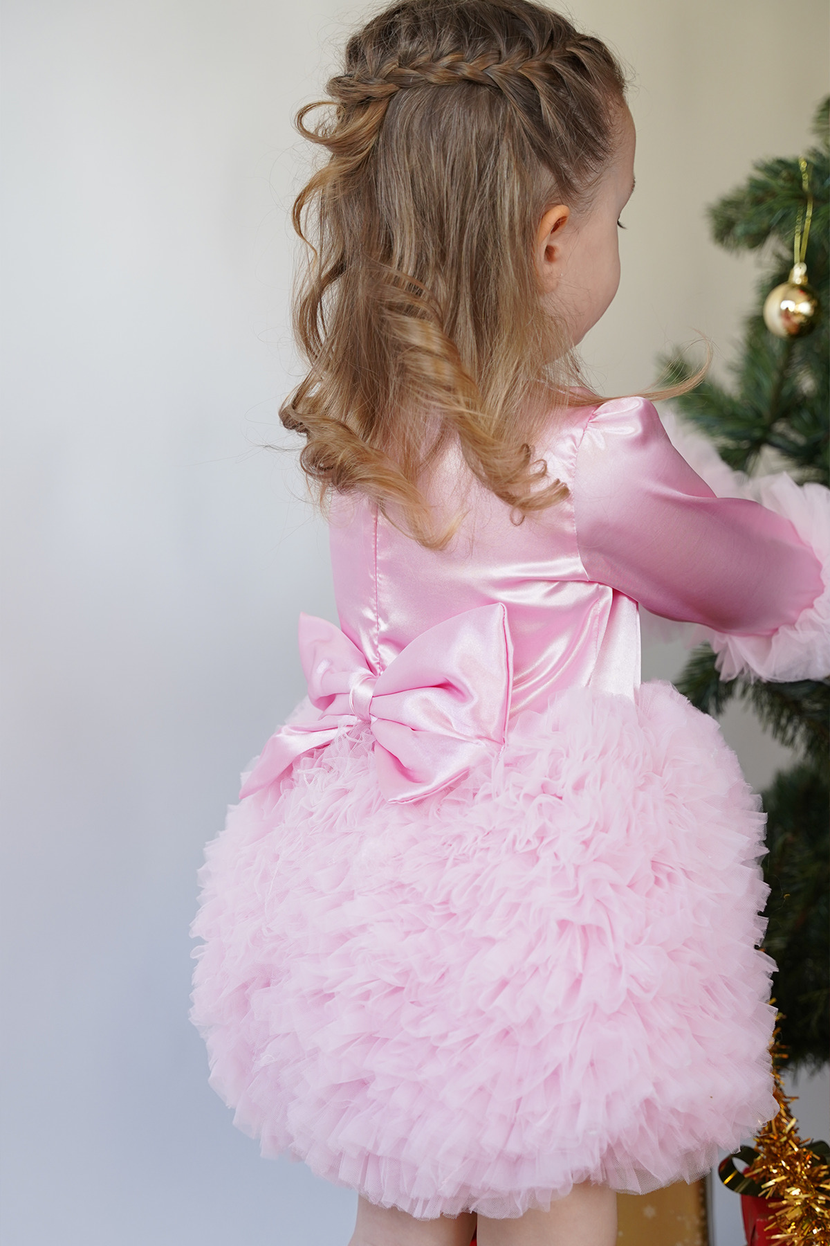 ALYRA Kız Bebek Çocuk Elbise Uzun Kollu Tüllü Tütü Özel Gün Parti Doğum Günü Prenses Saten Abiye Elbise fotoğrafı 6 (önizleme)