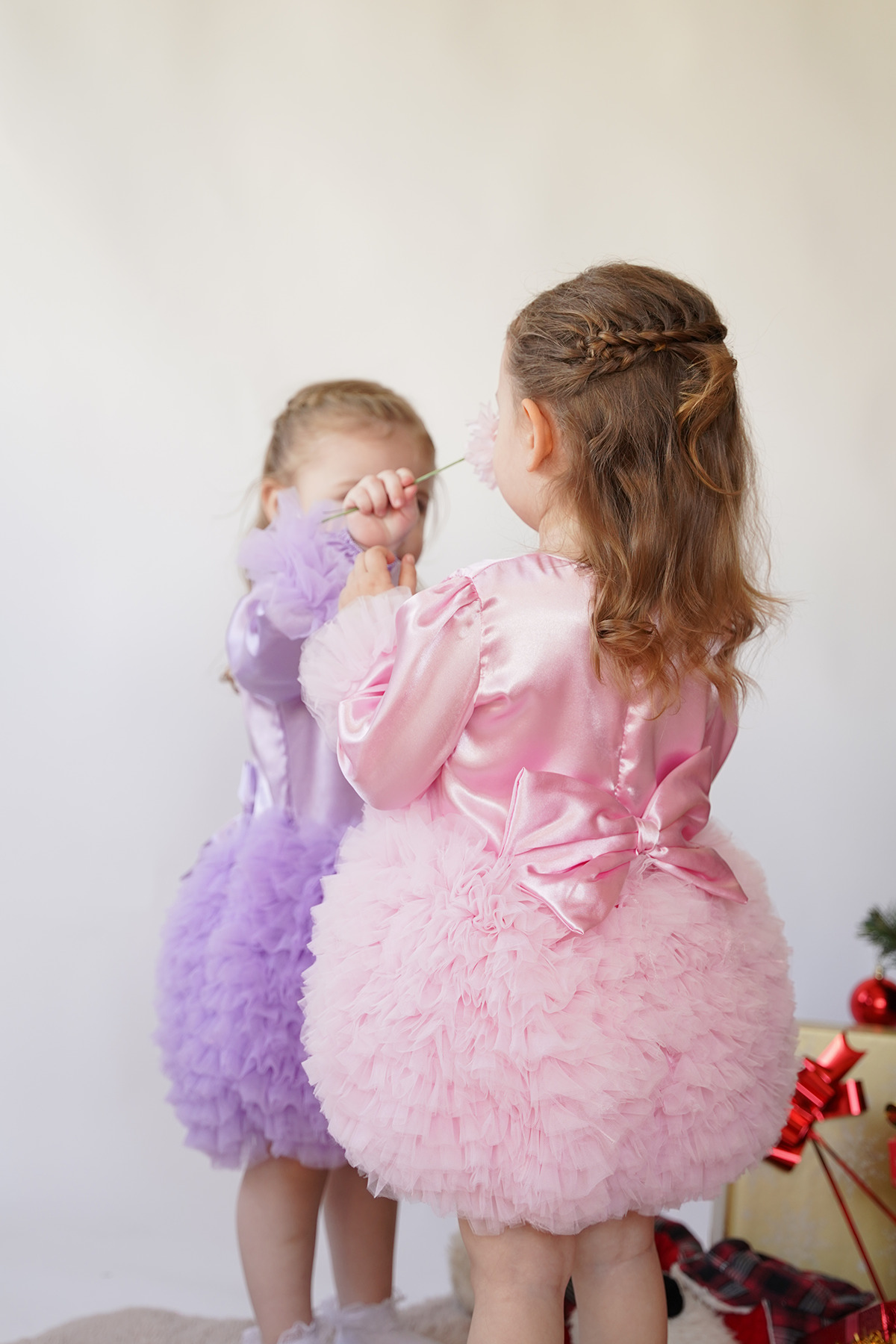 ALYRA Kız Bebek Çocuk Elbise Uzun Kollu Tüllü Tütü Özel Gün Parti Doğum Günü Prenses Saten Abiye Elbise fotoğrafı 7 (önizleme)