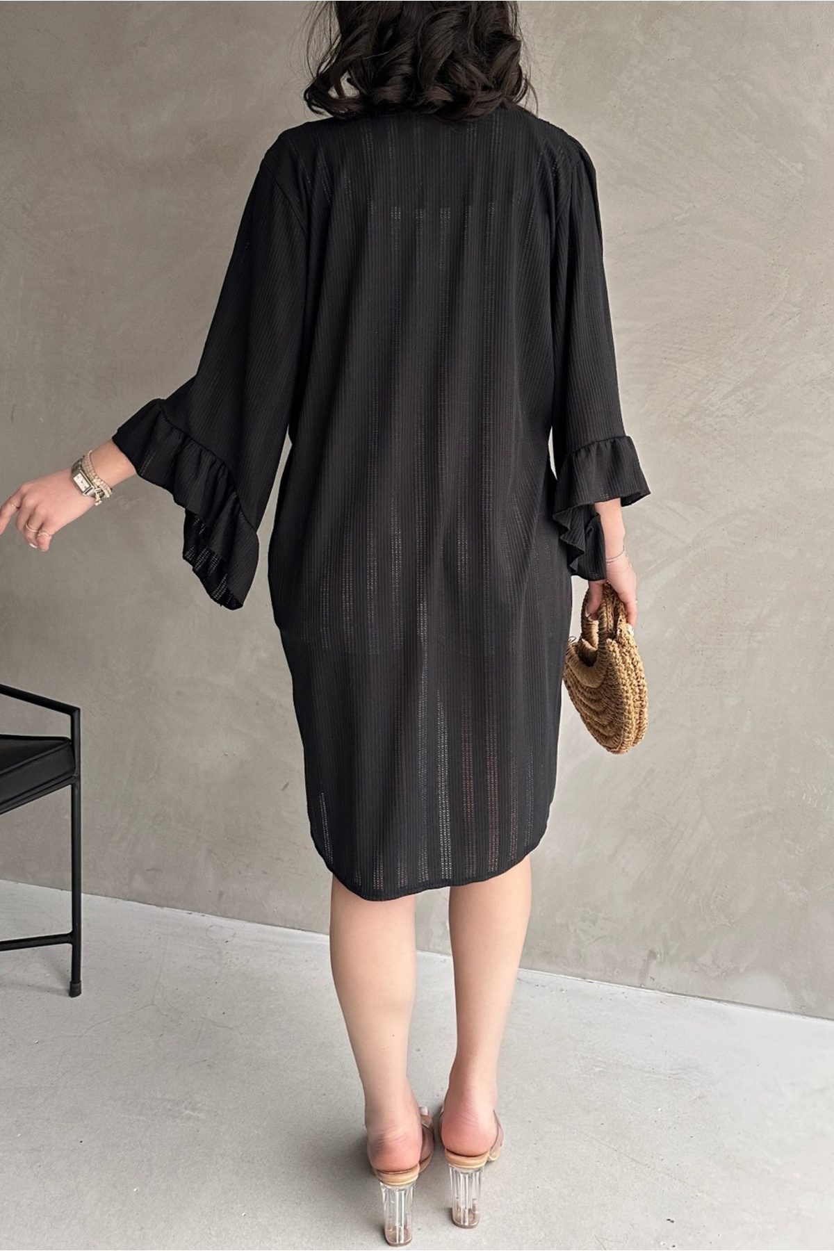 Fav Style  Kadın Kolları Volanlı Truvakar Kol Baharlık Hırka Siyah - Görsel 5