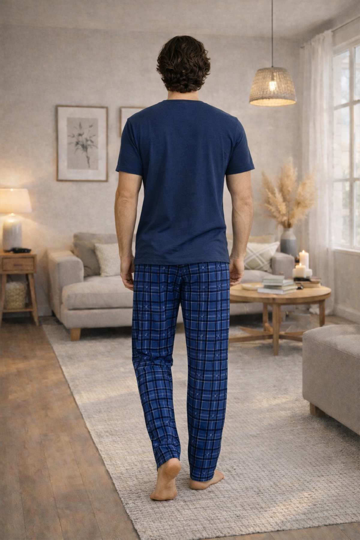 Nisanca  Yazlık Kısa Kol %100 Pamuk Erkek Pijama Takımı - Babalar Günü Özel Seri- Erkek Ekose Pijama Takımı - Görsel 5
