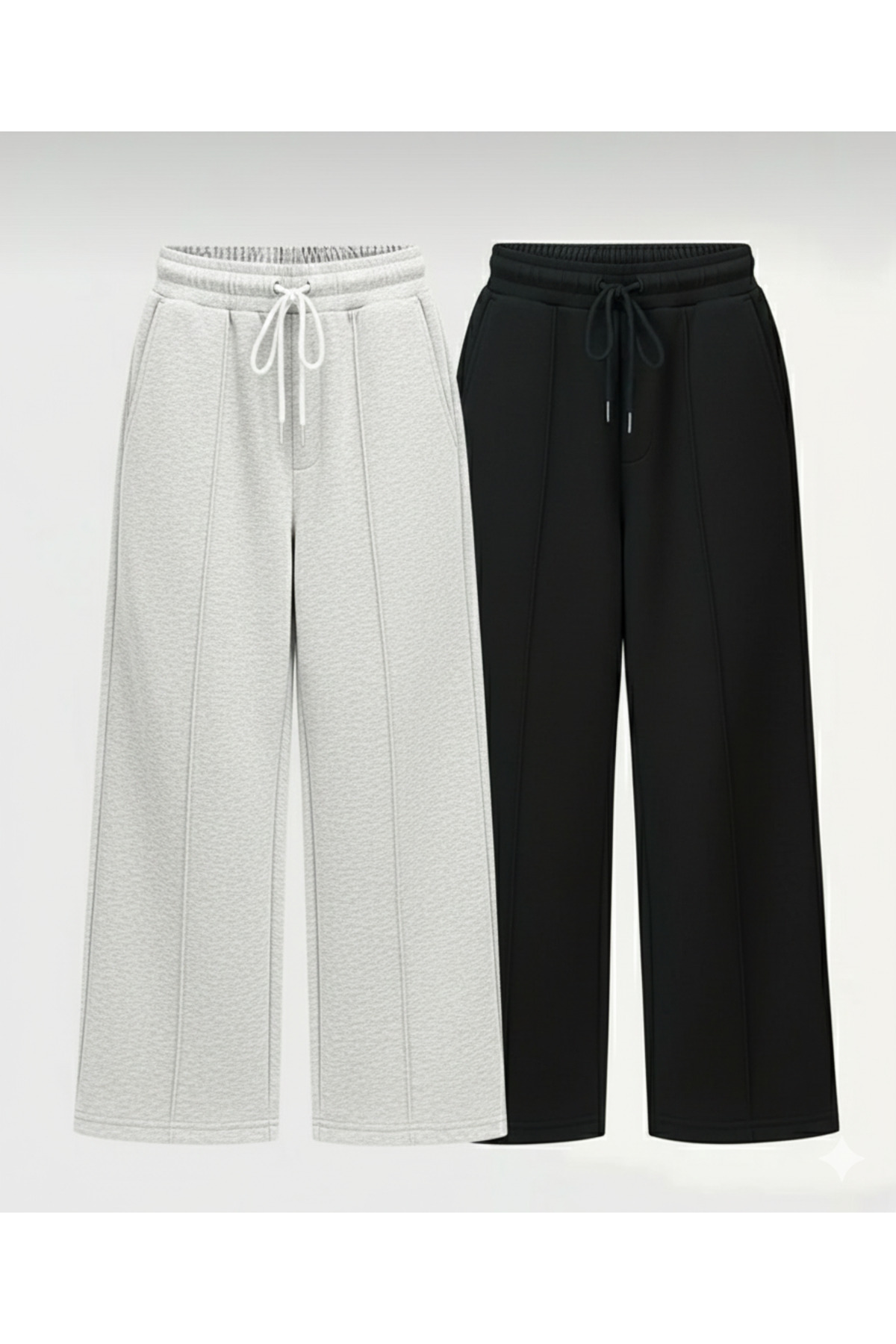 LACKH 2 Adet Bol Paça Siyah Gri Kadın Eşofman Altı