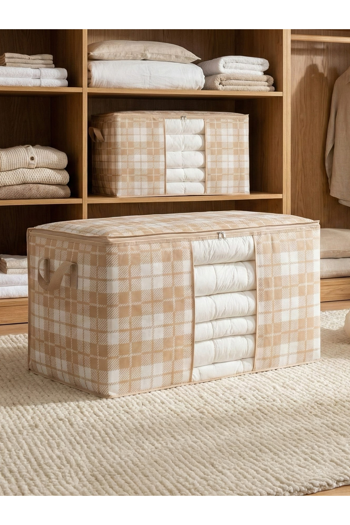 NACAREV 2 Adet Büyük Boy Pencereli Krem Çizgili Desen Yastık