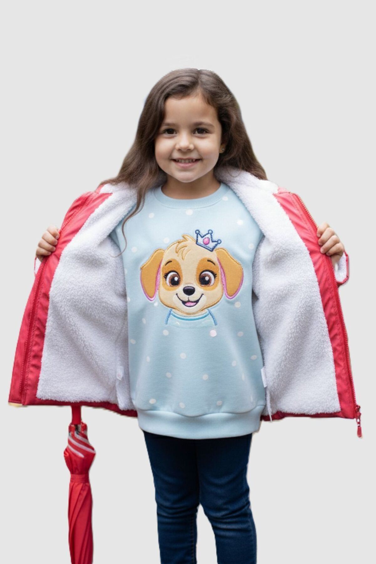Baby Pearly Çaren Kids - Kürk Astar Fermuar Kapama Kapüşonlu Sırt Baskı Detaylı Unisex Çocuk Yağmurluk fotoğrafı 3 (önizleme)