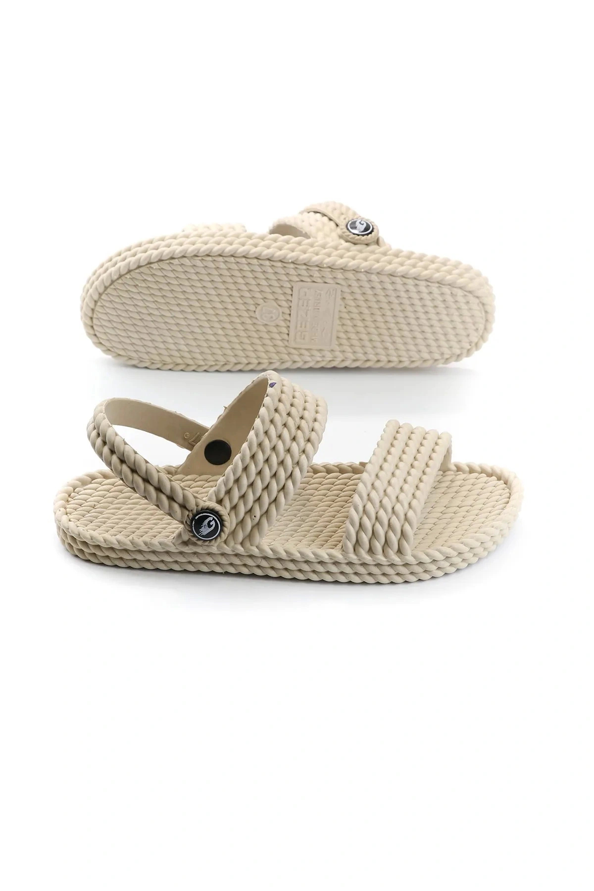 GEZER Beige Damen-Sandalen mit rutschfester Sohle und Massagefunktion aus Stroh
