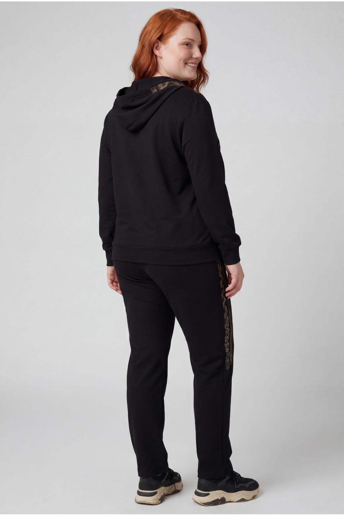 Ebsumu  Kadın Büyük Beden Leopar Taş Tasarım Eşofman Takımı - Görsel 8