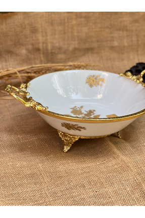 Barok Sunumluk pirinç porselen oval küçük kase