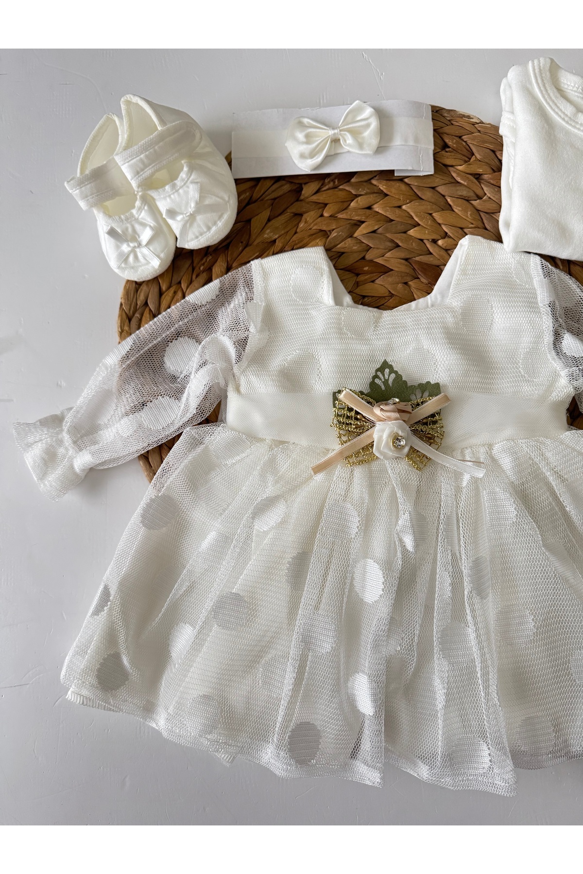 PİLEKİ BABY ( 4 Parça ) 0 3 Ay Yenidoğan Bebek Mevlüt Elbisesi Bayramlık Düğün Özel Gün Elbisesi fotoğrafı 3 (önizleme)