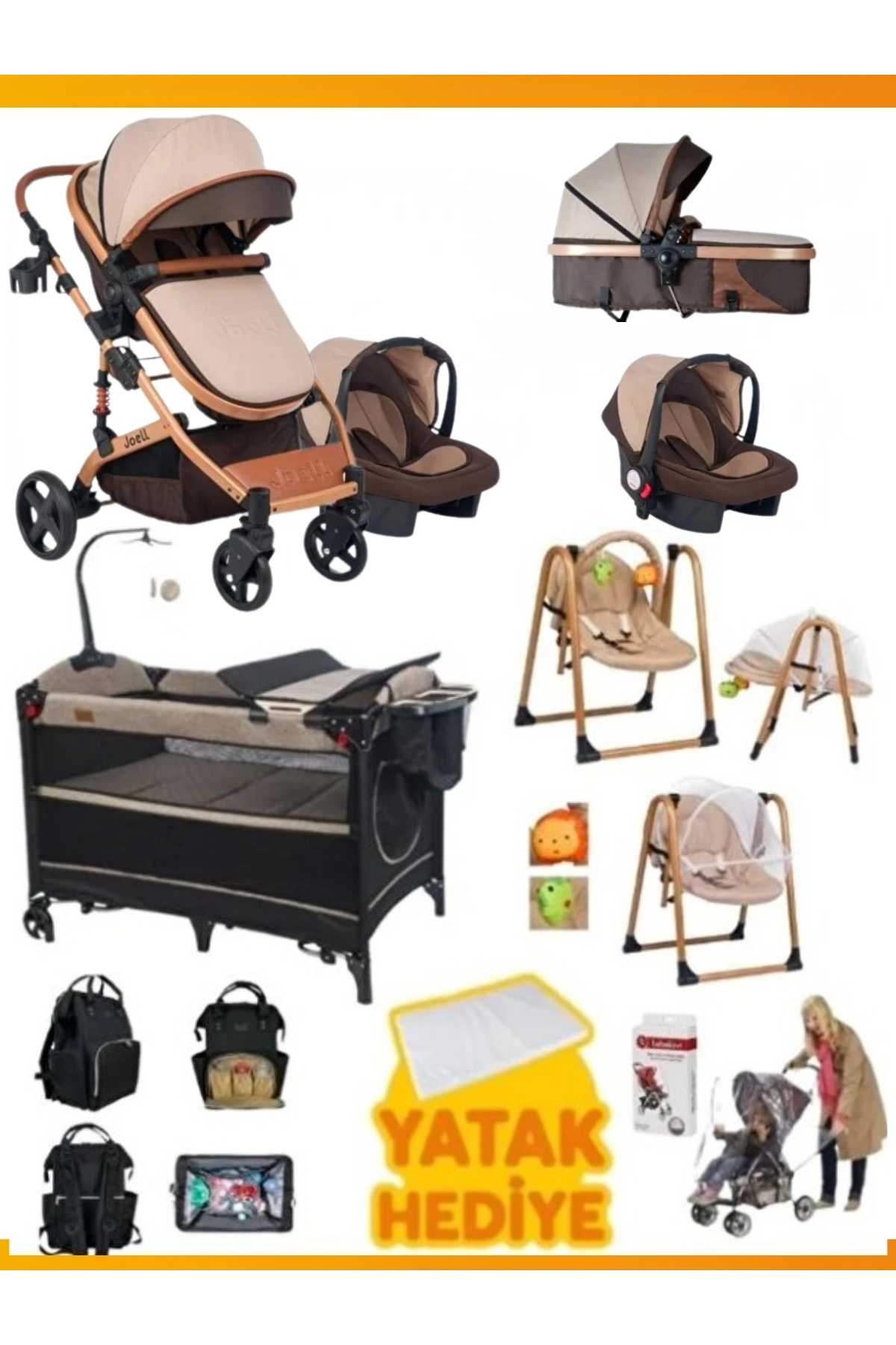 4Baby 2026 Yeni Doğan Comfort Çeyiz Seti Tam Set Travel Bebek Arabası Ve Oyun Parkı Beşik Yatak Yağmurluk