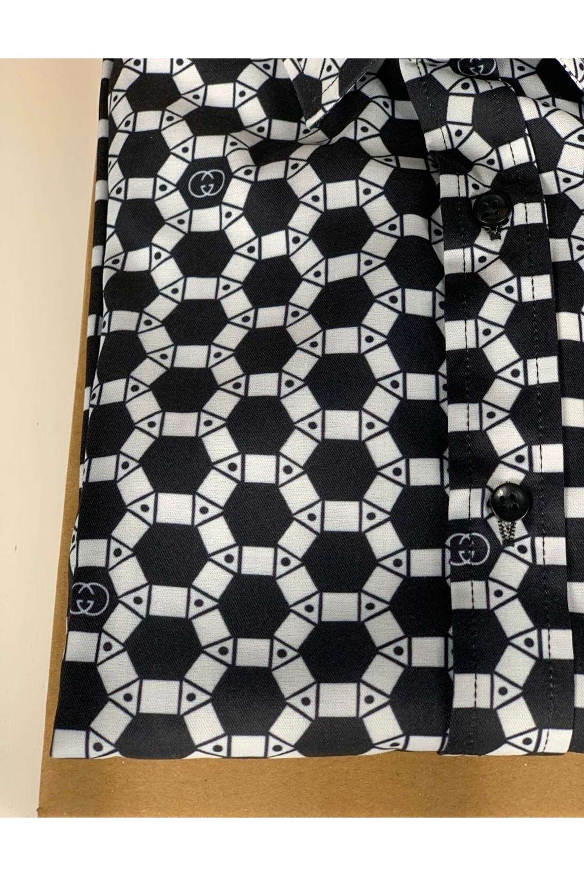 YusGos  Uzun Kollu Pamuklu Geometrik Desenli Regular Fit Erkek Gömlek - Görsel 3