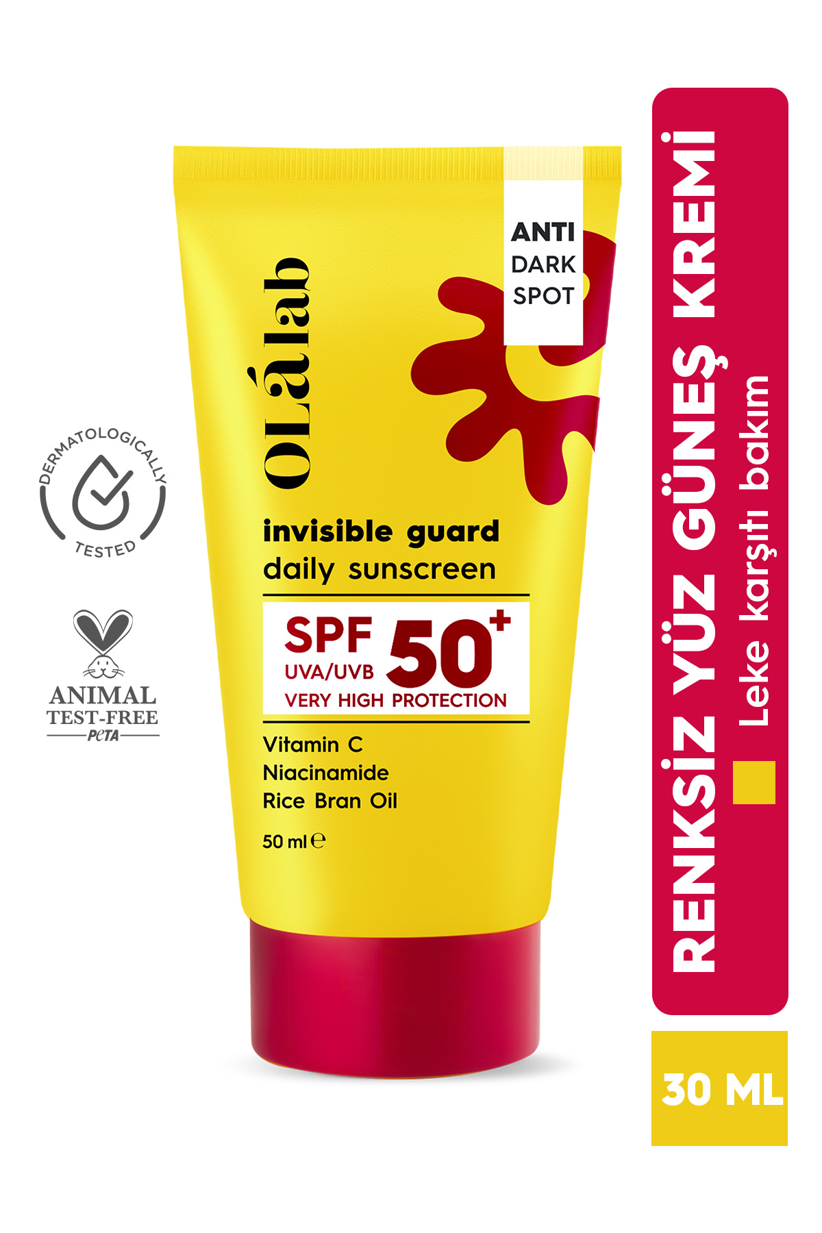 OlaLab C Vitaminli Leke Karşıtı SPF 50+ Yüksek UV Korumalı Yüz Güneş Kremi 50 ml