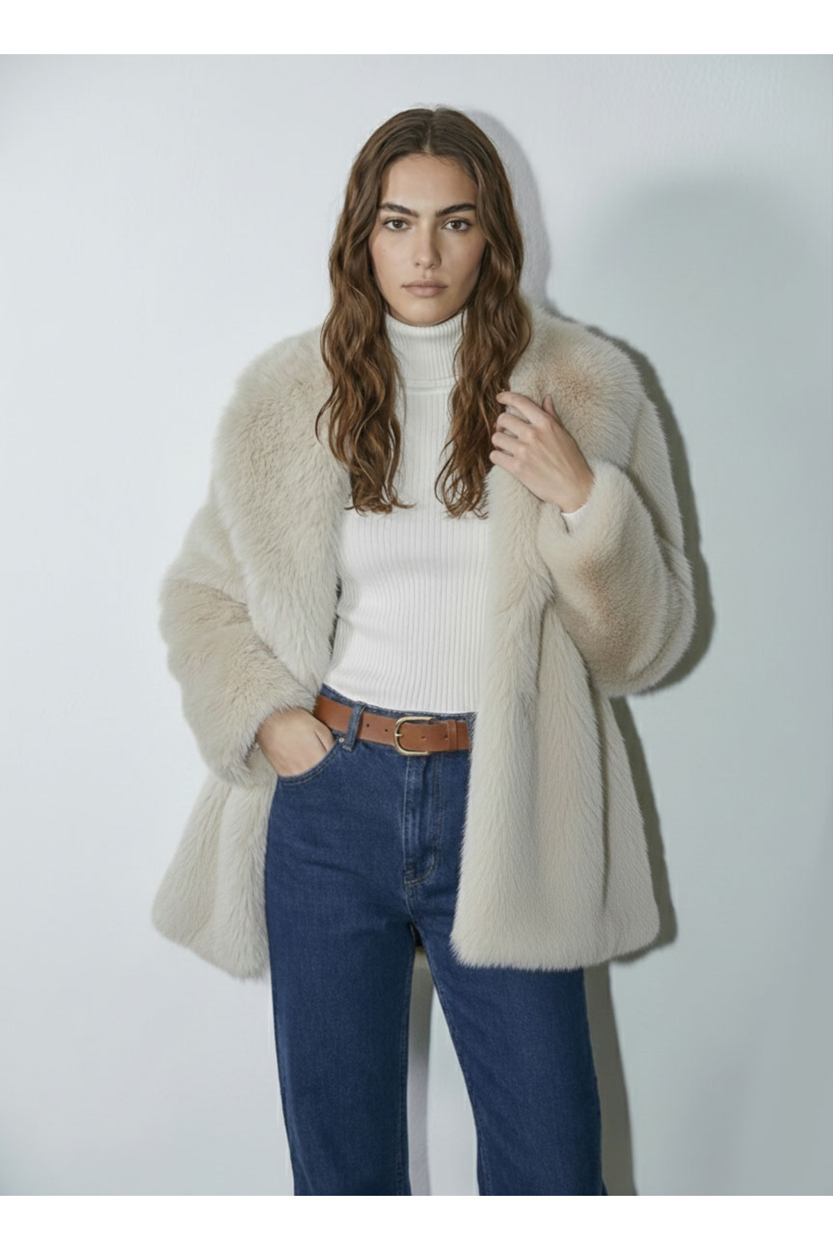 kear bunner  Geniş Yaka Suni Kürk Kaban - Görsel 2