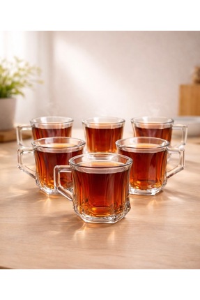 Genel Markalar ÇİZGİLİ DESENLİ ÇAY FİNCANI-KUPA-SU BARDAĞI 6 ADET