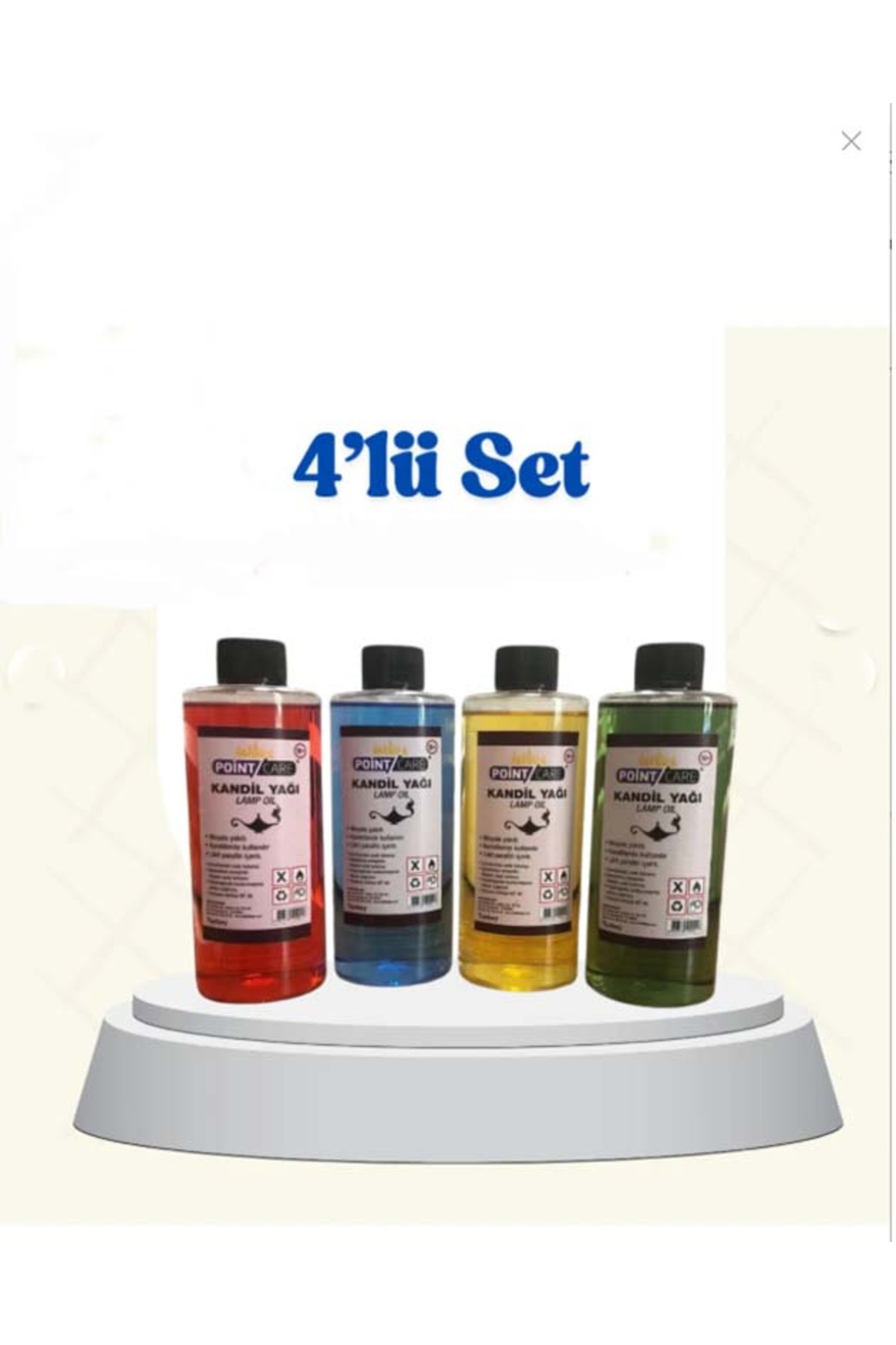 AYMAGNET 4’lü Set Kandil Yağı - Sarı Kırmızı Yeşil Mavi Kokusuz Dumansız İç Mekan Gaz Lambası Yakıtı 250 ml