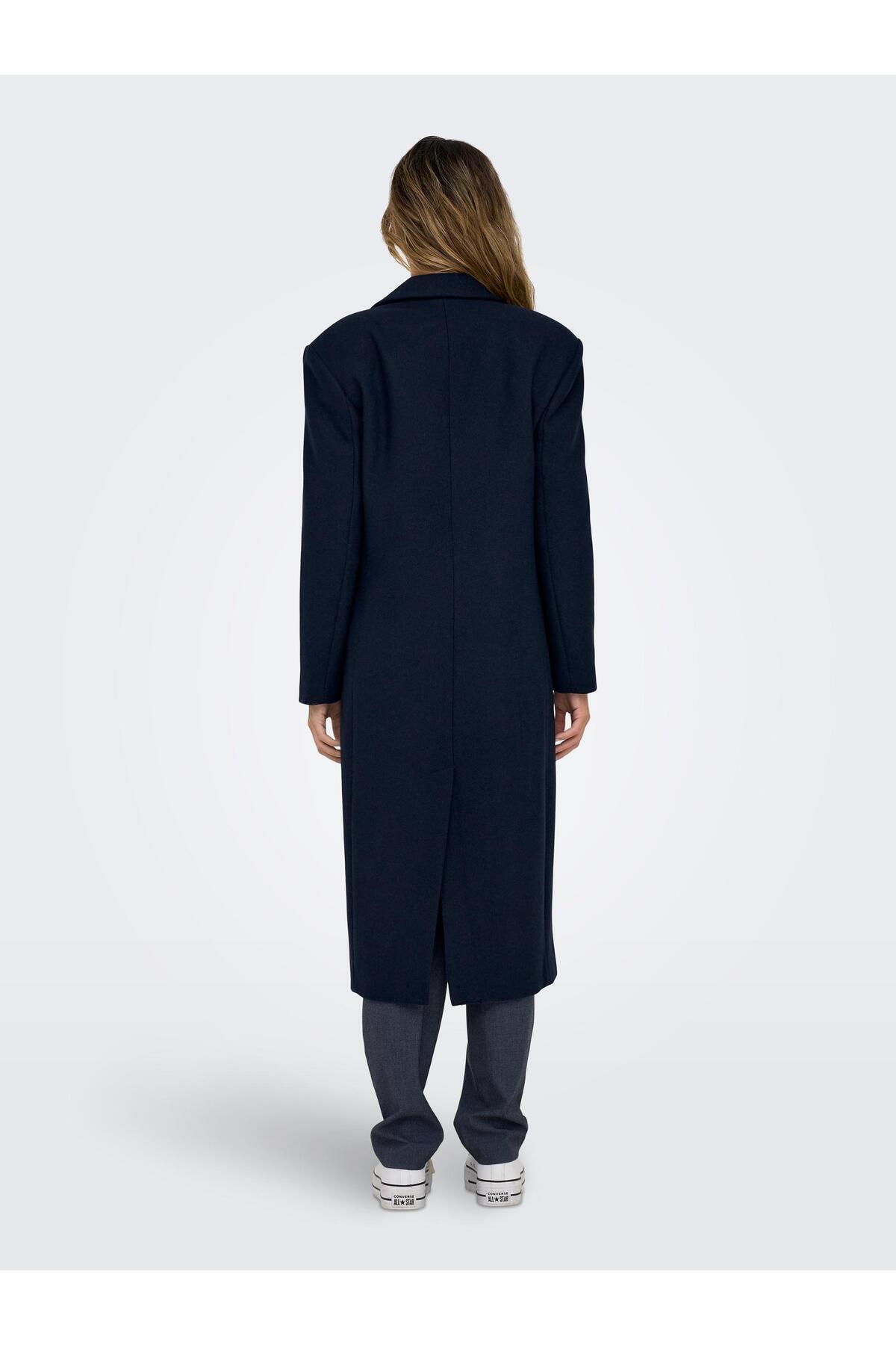 ONLY  ONLVICKY WOOL COAT Yün Karışımlı Kruvaze Yaka Düğme Kapamalı Kapak Cepli Astarlı Tek Yırtmaçlı Kaban - Görsel 5