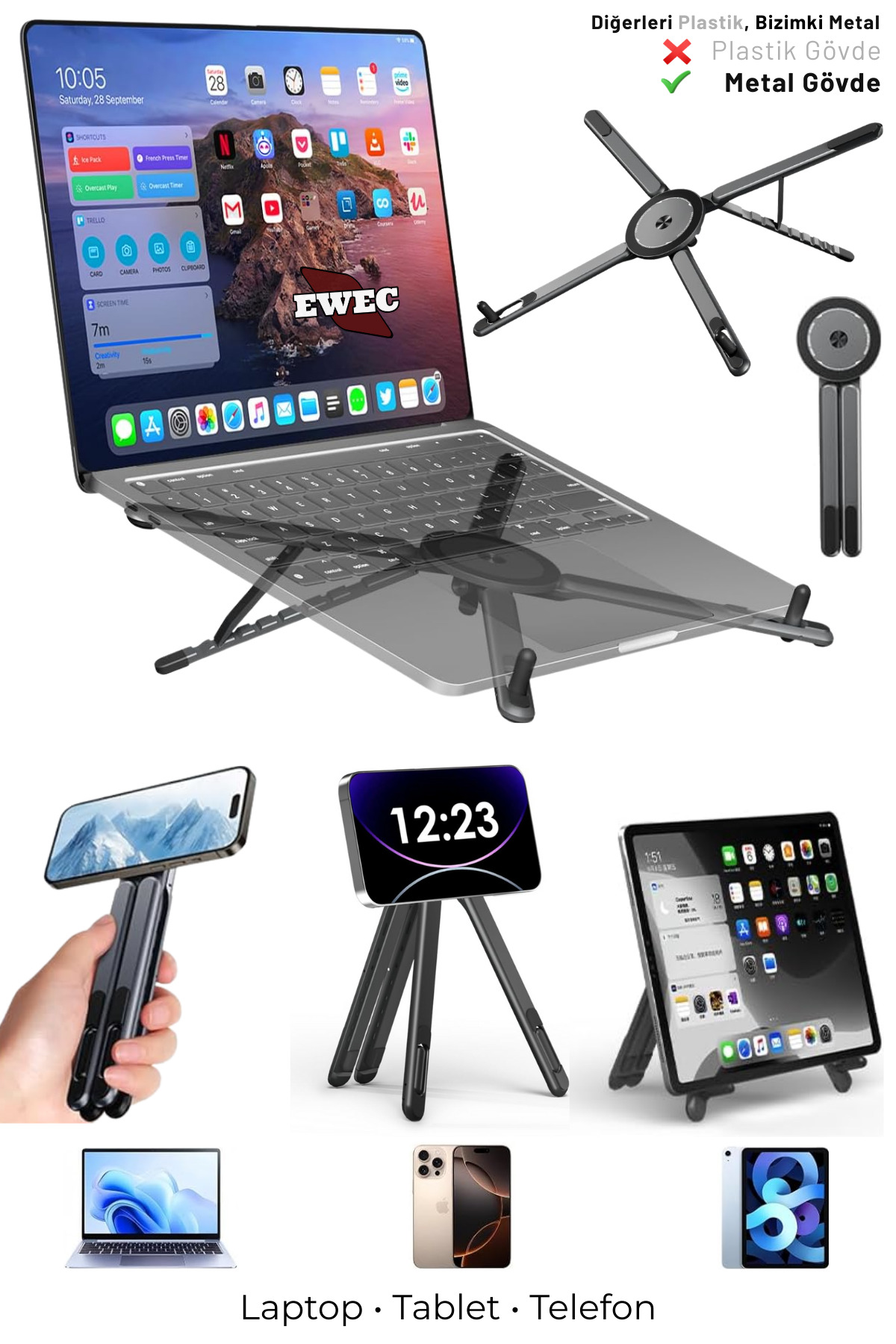 EWEC Manyetik 3'ü 1 Arada Ayarlanabilir Masaüstü Laptop Tablet