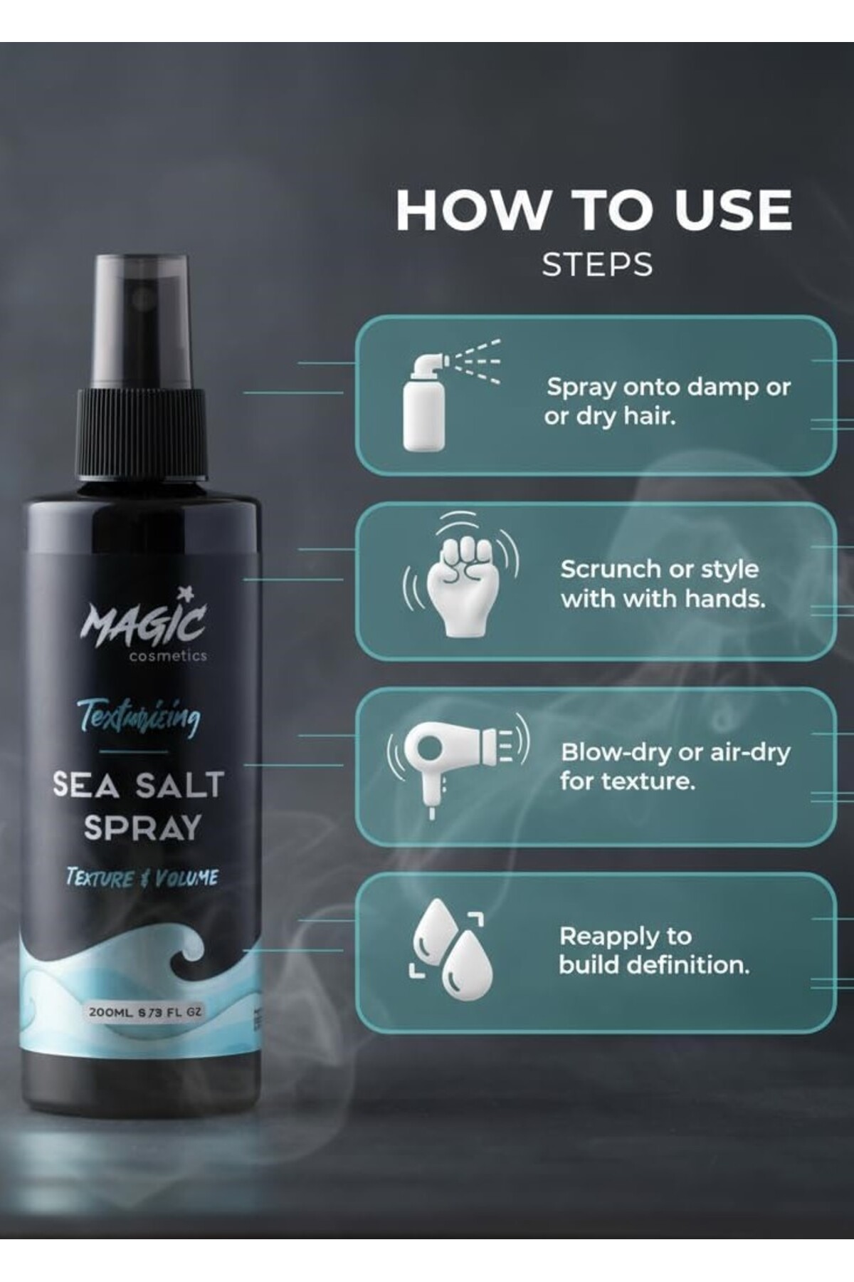 Profesyonel Deniz Tuzu Saç Spreyi 200ml Doğal Dalgalar, Hacim ve Dolgunluk Veren Sea Salt Spray — Magic Sea Salt — تصویر 3 از 7