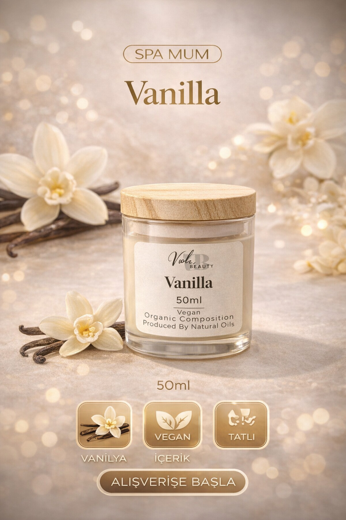 VIOLA BEAUTY Natural Spa Candle Cream - Naturel Mum Masaj & El