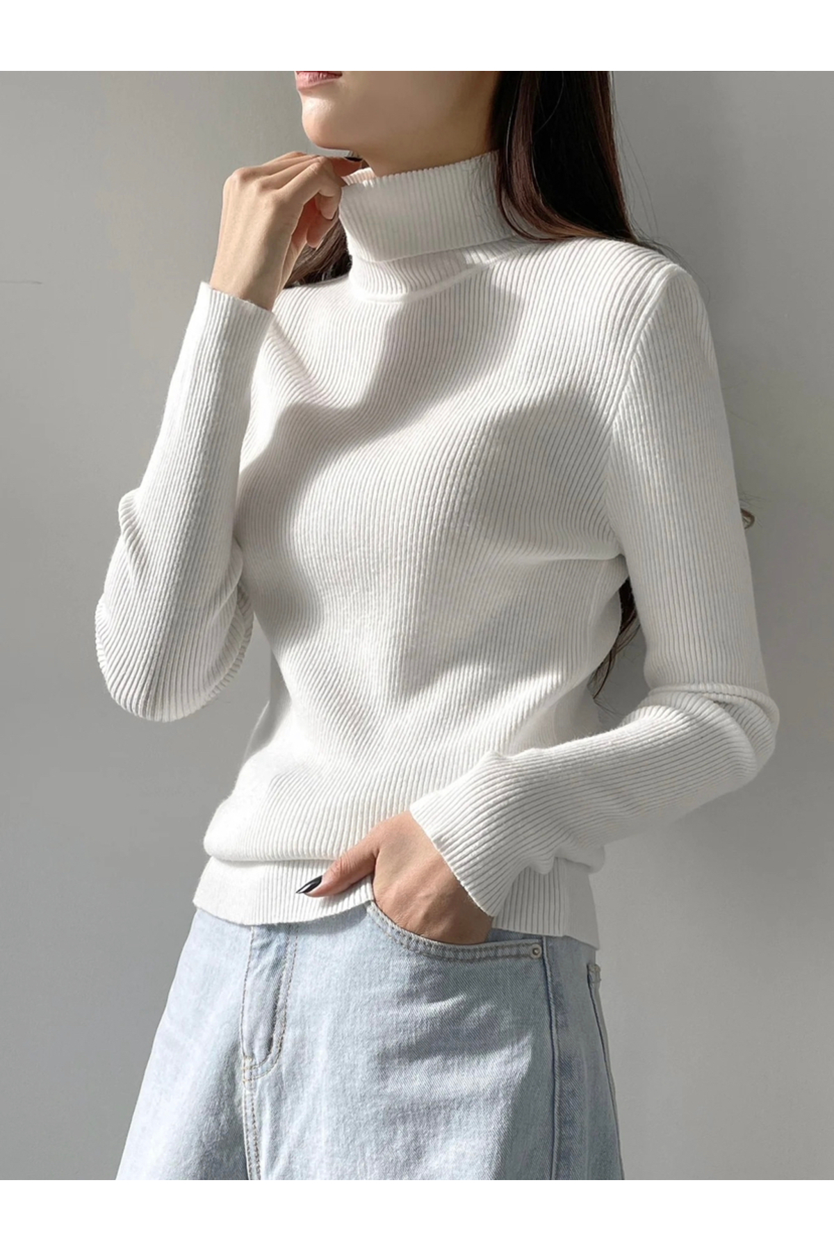 Buteks  Unisex Kırık Beyaz Premium Pamuklu Balıkçı Yaka Kaşkorse Şardonlu Slimfit Boğazlı Kazak - Görsel 3