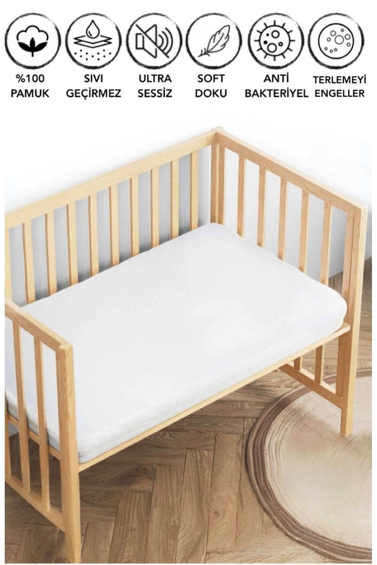 ÇETTEX BABY %100 Pamuk Sıvı Geçirmez Fitted Bebek Ve Çocuk Yatağı Koruyucu Alez fotoğrafı 4 (önizleme)