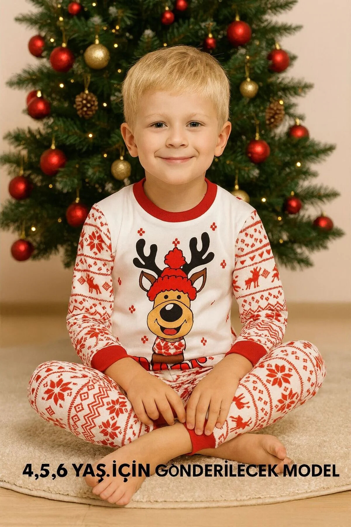 Süpermini Yılbaşı Noel Yeniyıl Etnik Desen Geyikli Çocuk Pijama Takım 1 2 3 4 5 6 7 8 9 Yaş fotoğrafı 2 (önizleme)